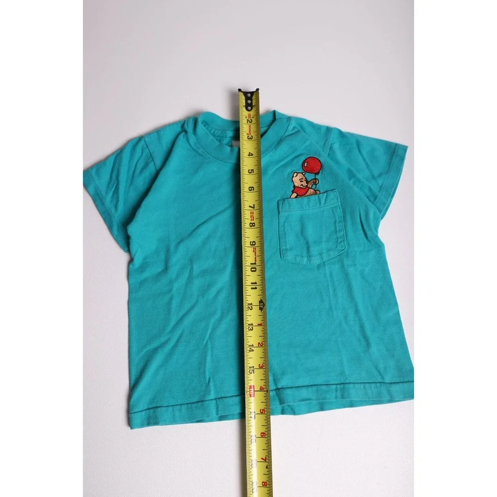 Vintage Disney Store Winnie the Pooh Pocket T-Shirt Teal Kids Small 6-8 Balloon